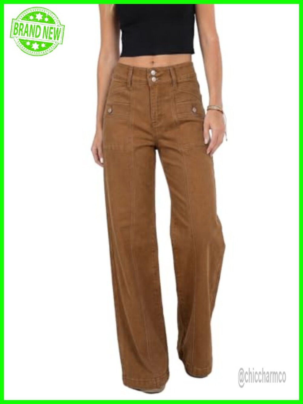Wide Leg High Waisted Double Button Stretch Straight Jeans Big Pockets